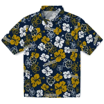 notre dame fighting irish hibiscus bloom navy hawaiian shirts best selling