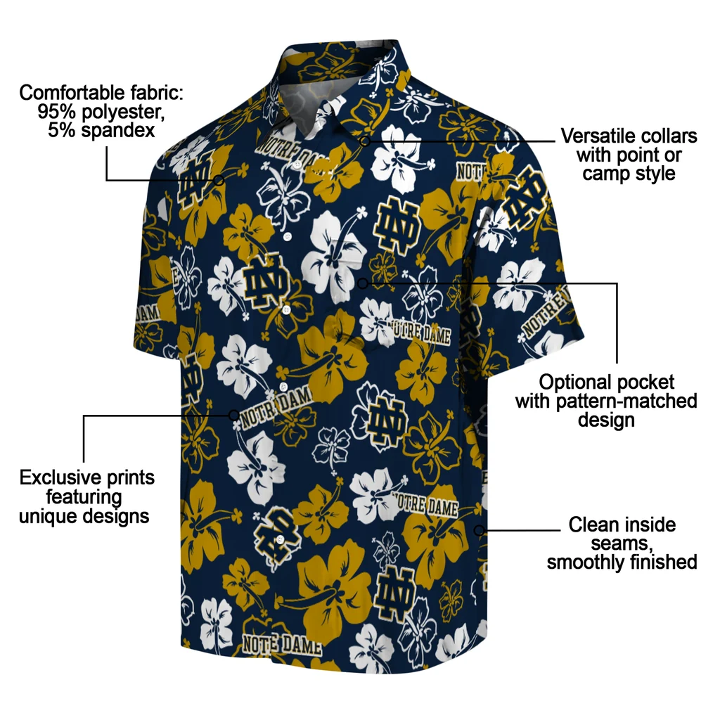 Notre Dame Fighting Irish Hawaiian Shirt - Hibiscus Flower Design notre dame fighting irish hibiscus bloom navy hawaiian shirts new arrival