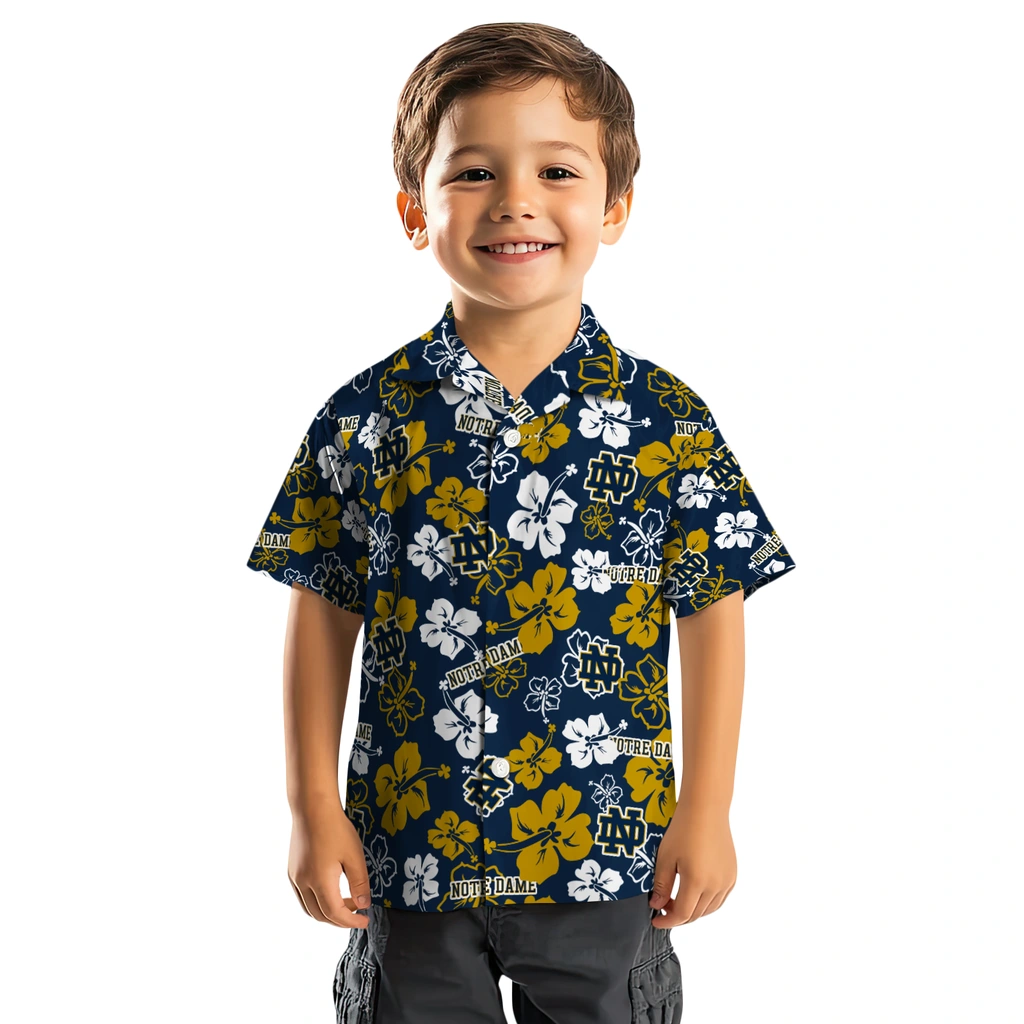 Notre Dame Fighting Irish Hawaiian Shirt - Hibiscus Flower Design notre dame fighting irish hibiscus bloom navy hawaiian shirts top rated