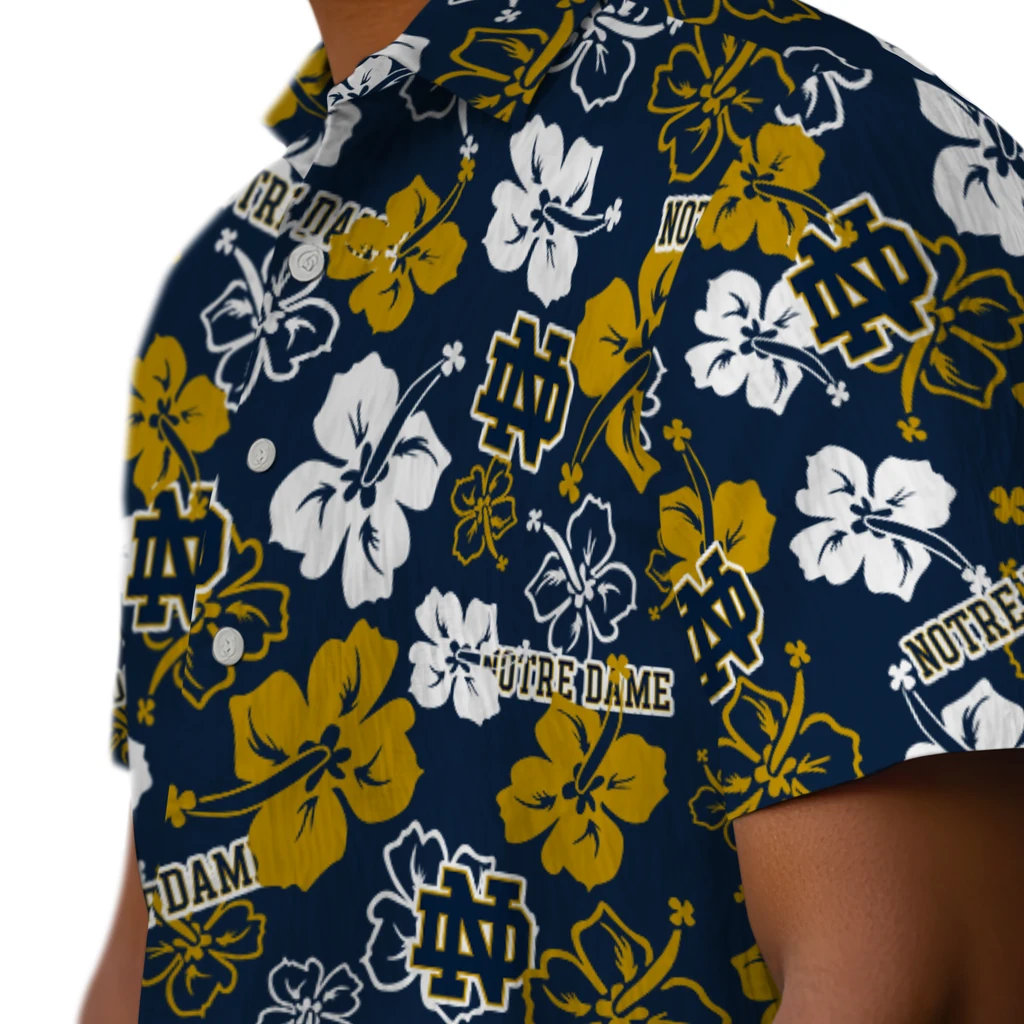 Notre Dame Fighting Irish Hawaiian Shirt - Hibiscus Flower Design notre dame fighting irish hibiscus bloom navy hawaiian shirts trendy
