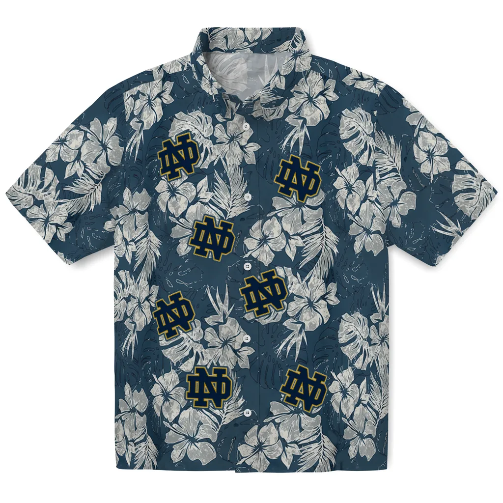 Notre Dame Fighting Irish Hawaiian Shirt - Hibiscus Flowers notre dame fighting irish hibiscus flowers navy blue hawaiian shirts best selling