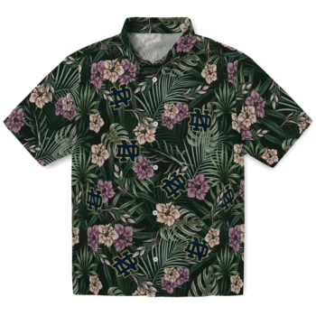 notre dame fighting irish hibiscus leaves pattern green hawaiian shirts best selling