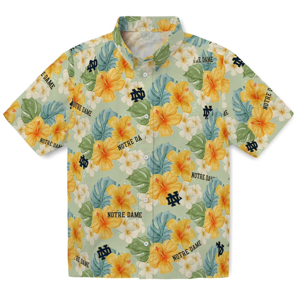 Notre Dame Fighting Irish Hawaiian Shirt - Hibiscus Mood notre dame fighting irish hibiscus mood pale lime yellow hawaiian shirts best selling