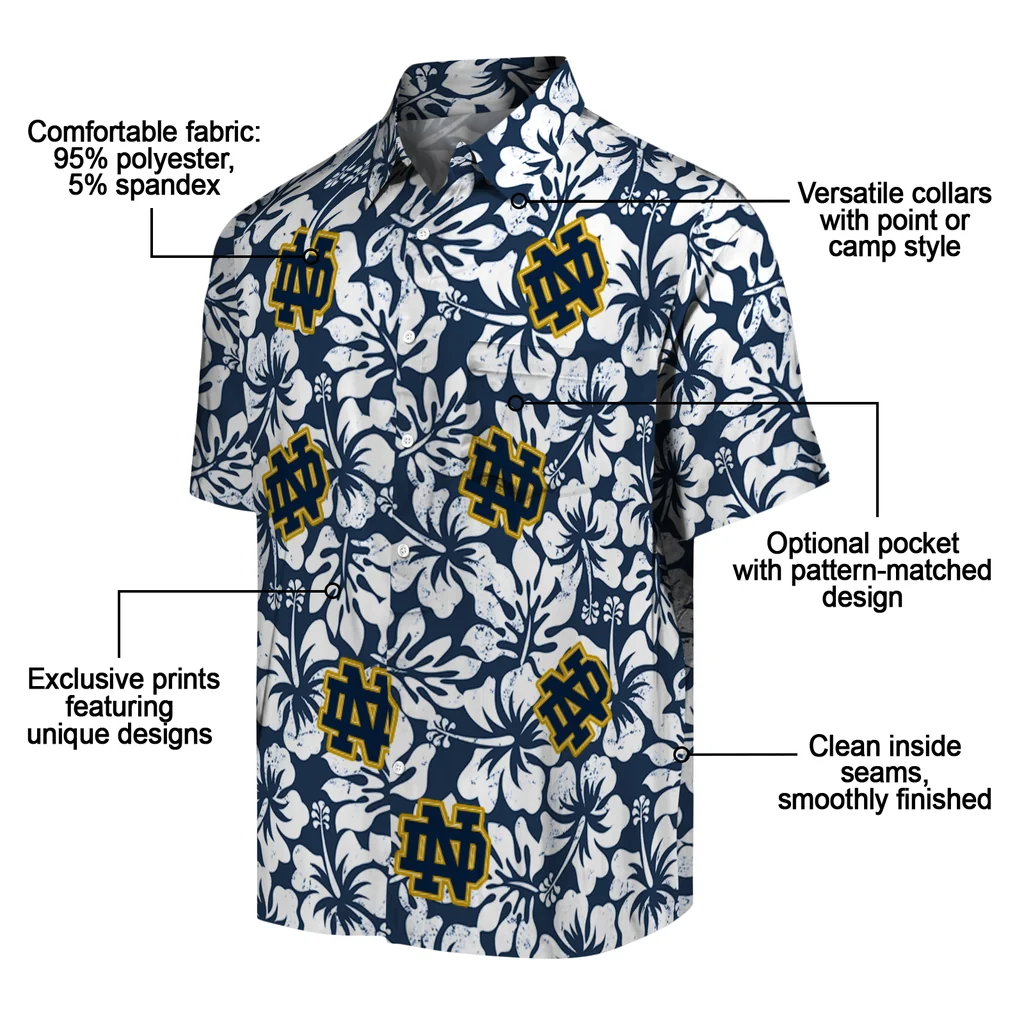 Notre Dame Fighting Irish Hawaiian Shirt - Hibiscus Motif notre dame fighting irish hibiscus motif navy white hawaiian shirts new arrival