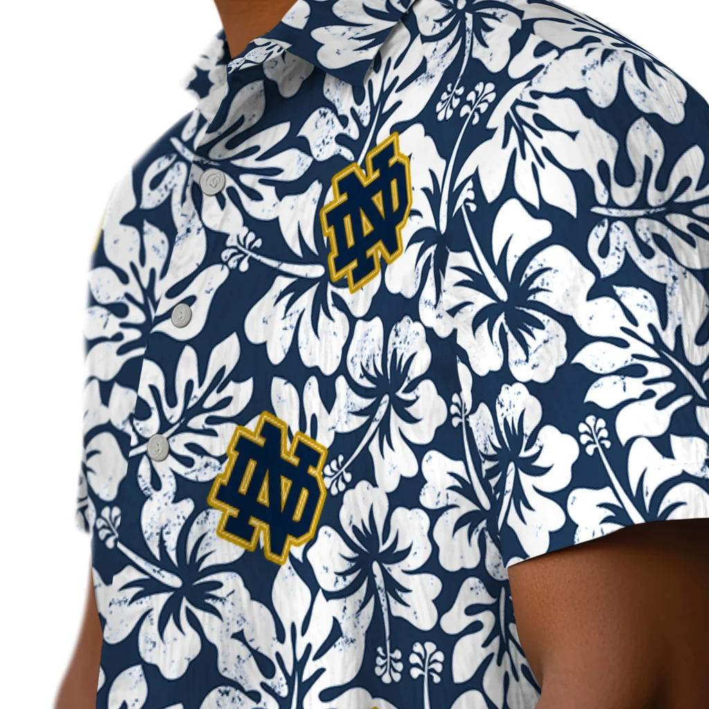 Notre Dame Fighting Irish Hawaiian Shirt - Hibiscus Motif notre dame fighting irish hibiscus motif navy white hawaiian shirts trendy