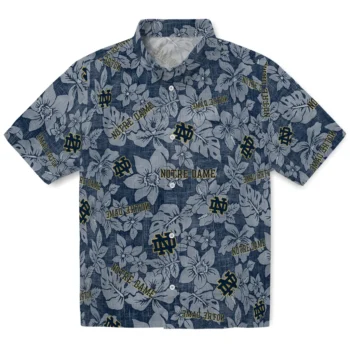 notre dame fighting irish hibiscus oasis navy hawaiian shirts best selling