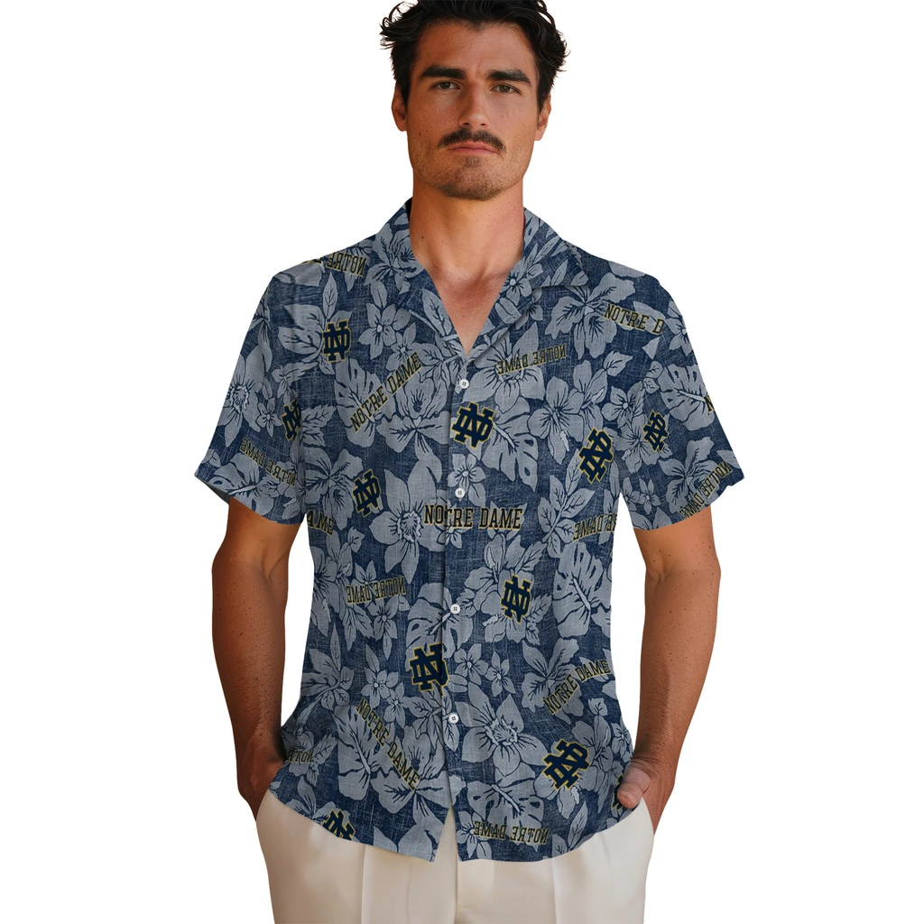 Notre Dame Fighting Irish Hawaiian Shirt - Hibiscus Oasis notre dame fighting irish hibiscus oasis navy hawaiian shirts fashion forward