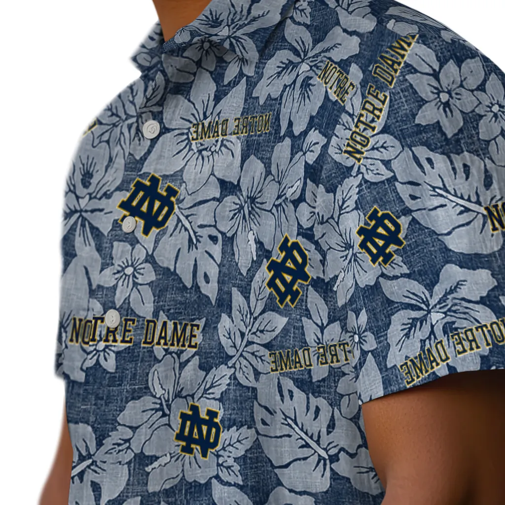 Notre Dame Fighting Irish Hawaiian Shirt - Hibiscus Oasis notre dame fighting irish hibiscus oasis navy hawaiian shirts trendy
