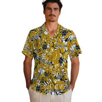 notre dame fighting irish hibiscus overlay hawaiian shirts fashion forward