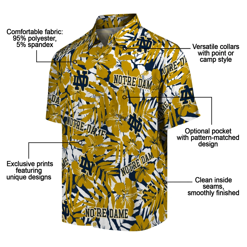 Notre Dame Fighting Irish Hawaiian Shirt - Hibiscus Overlay notre dame fighting irish hibiscus overlay hawaiian shirts new arrival