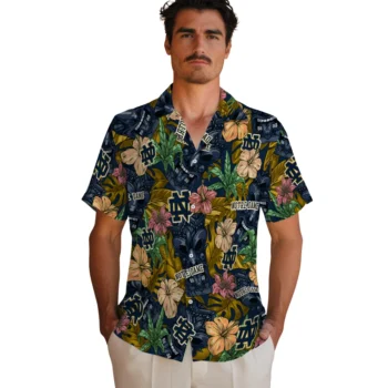 notre dame fighting irish tiki jungle navy hawaiian shirts fashion forward