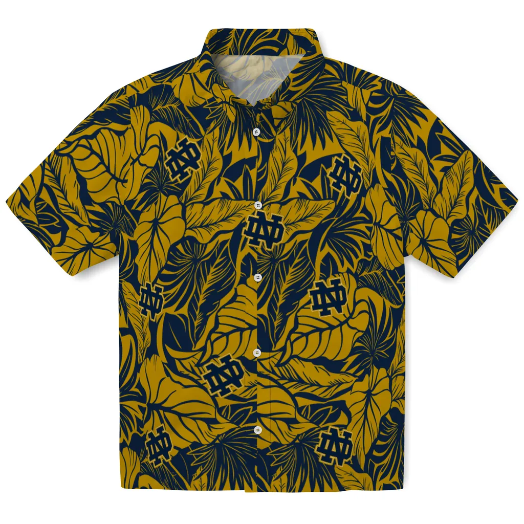 Notre Dame Fighting Irish Hawaiian Shirt - Monstera Layer notre dame fighting irish monstera layer navy hawaiian shirts best selling