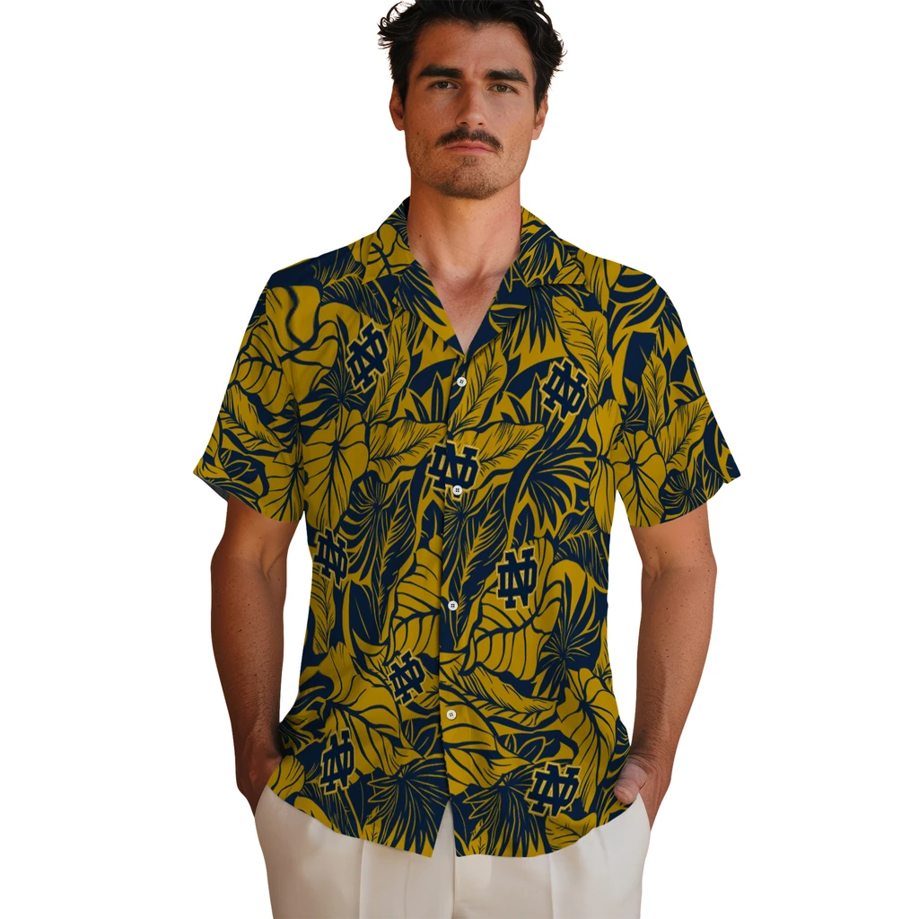 Notre Dame Fighting Irish Hawaiian Shirt - Monstera Layer notre dame fighting irish monstera layer navy hawaiian shirts fashion forward
