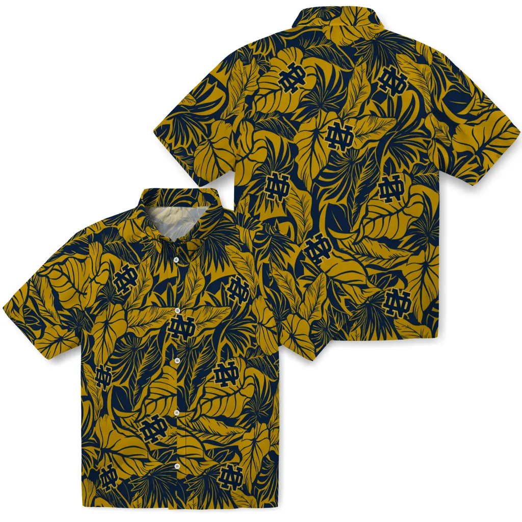 Notre Dame Fighting Irish Hawaiian Shirt - Monstera Layer notre dame fighting irish monstera layer navy hawaiian shirts high quality