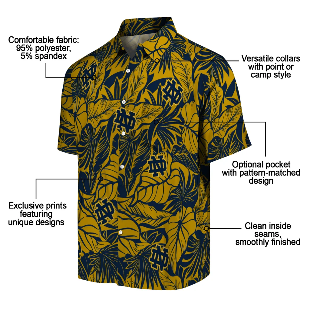Notre Dame Fighting Irish Hawaiian Shirt - Monstera Layer notre dame fighting irish monstera layer navy hawaiian shirts new arrival