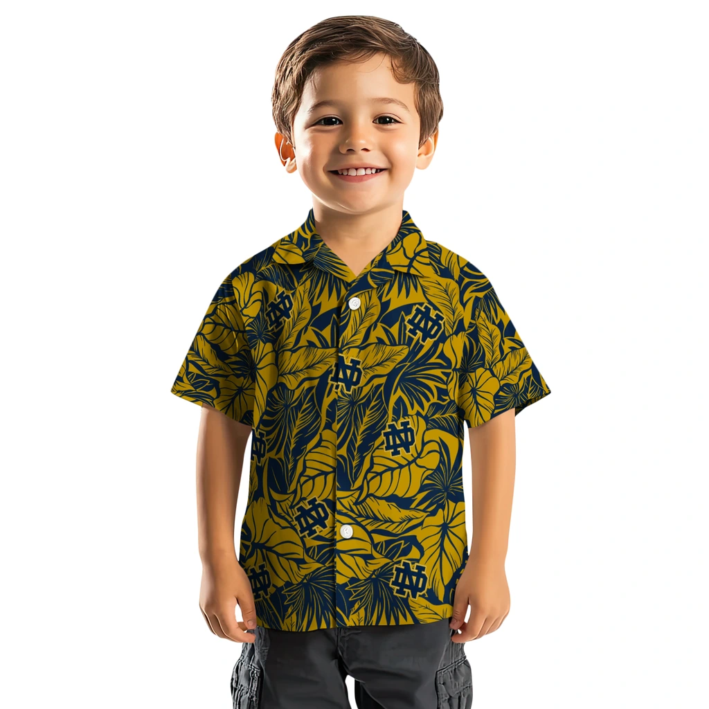 Notre Dame Fighting Irish Hawaiian Shirt - Monstera Layer notre dame fighting irish monstera layer navy hawaiian shirts top rated