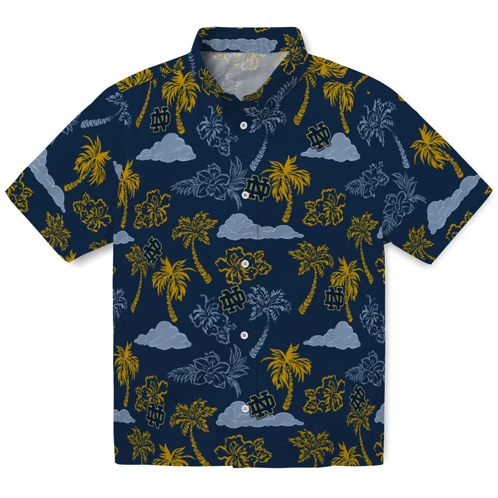 Notre Dame Fighting Irish Hawaiian Shirt - Palm And Clouds notre dame fighting irish palm and clouds navy hawaiian shirts best selling