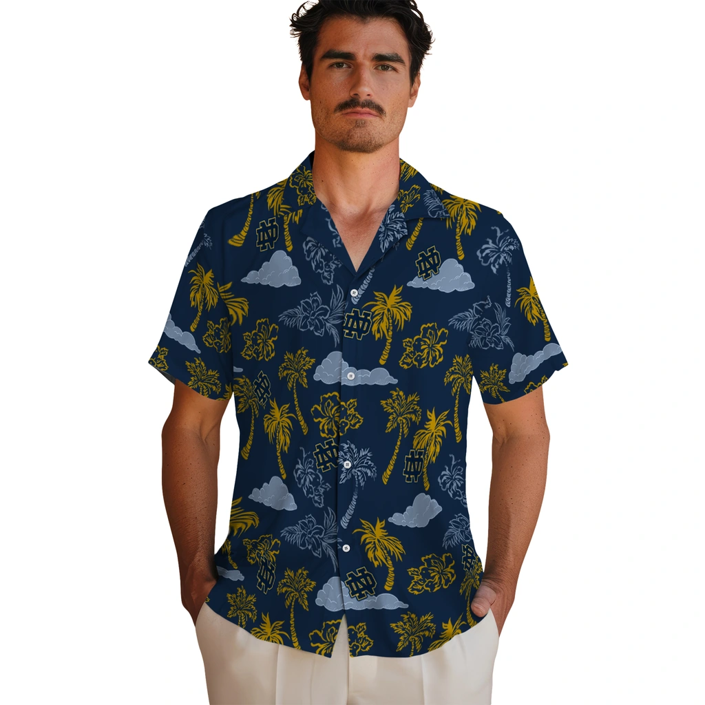 Notre Dame Fighting Irish Hawaiian Shirt - Palm And Clouds notre dame fighting irish palm and clouds navy hawaiian shirts fashion forward