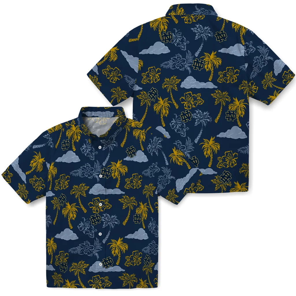 Notre Dame Fighting Irish Hawaiian Shirt - Palm And Clouds notre dame fighting irish palm and clouds navy hawaiian shirts high quality