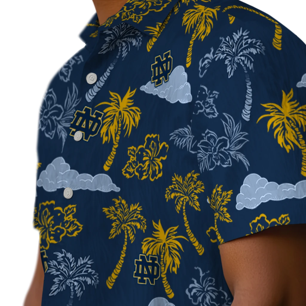 Notre Dame Fighting Irish Hawaiian Shirt - Palm And Clouds notre dame fighting irish palm and clouds navy hawaiian shirts trendy