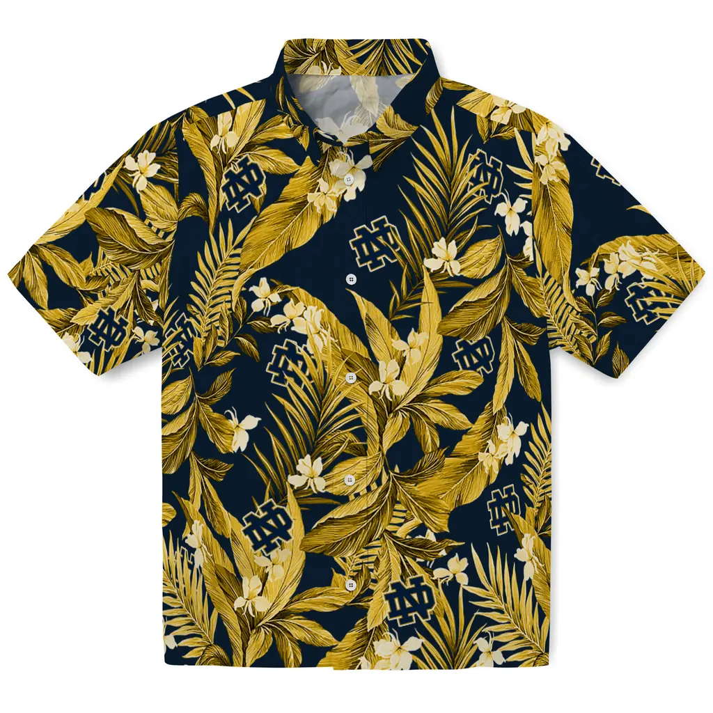 Notre Dame Fighting Irish Hawaiian Shirt - Palm Leaves notre dame fighting irish palm leaves navy hawaiian shirts best selling