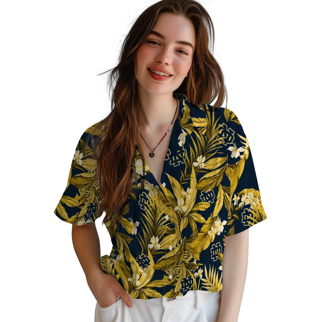 Notre Dame Fighting Irish Hawaiian Shirt - Palm Leaves notre dame fighting irish palm leaves navy hawaiian shirts latest model