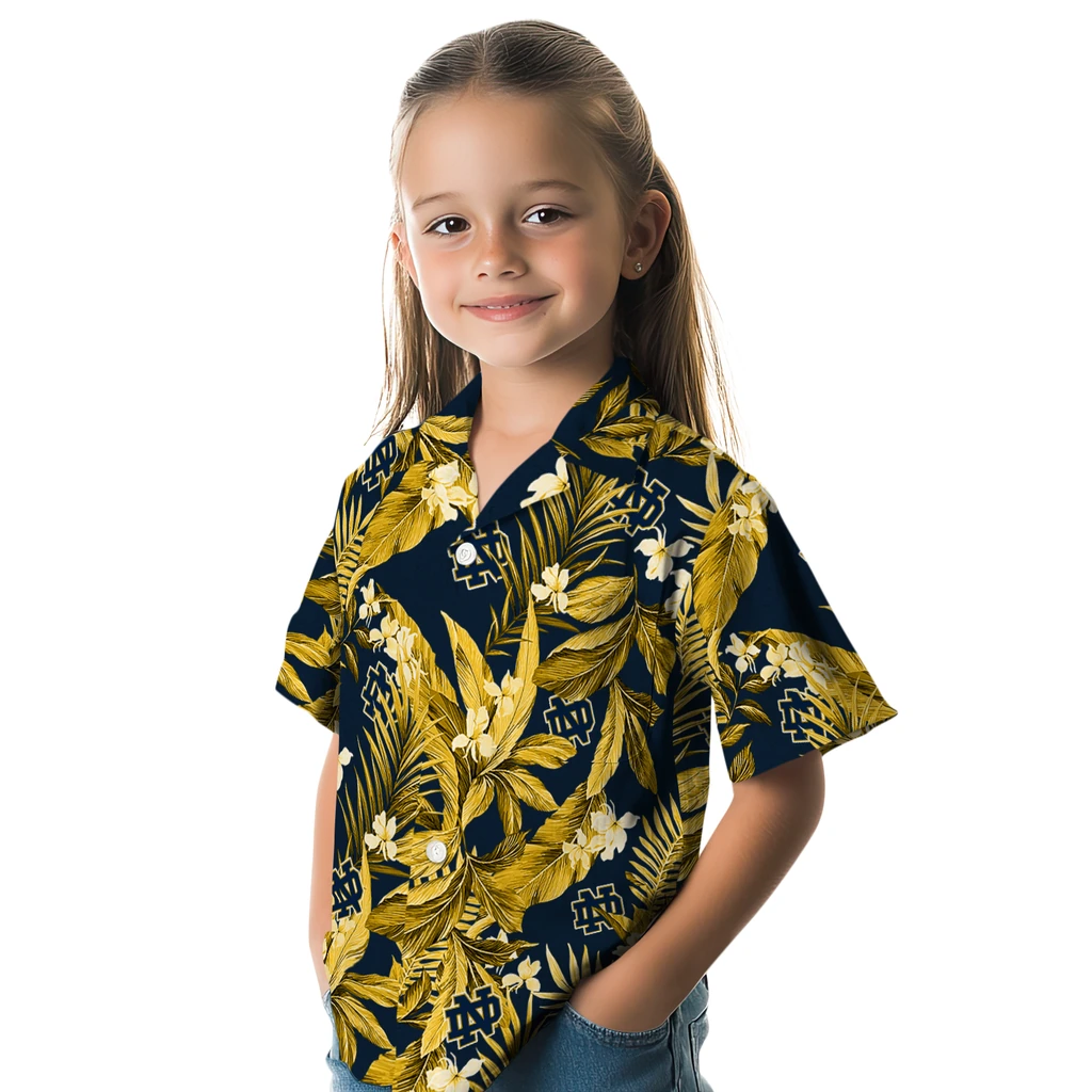 Notre Dame Fighting Irish Hawaiian Shirt - Palm Leaves notre dame fighting irish palm leaves navy hawaiian shirts premium grade