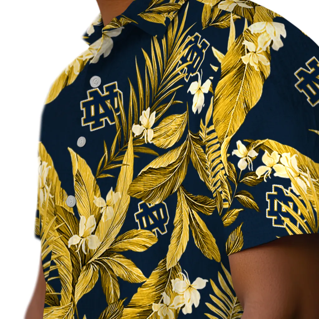 Notre Dame Fighting Irish Hawaiian Shirt - Palm Leaves notre dame fighting irish palm leaves navy hawaiian shirts trendy