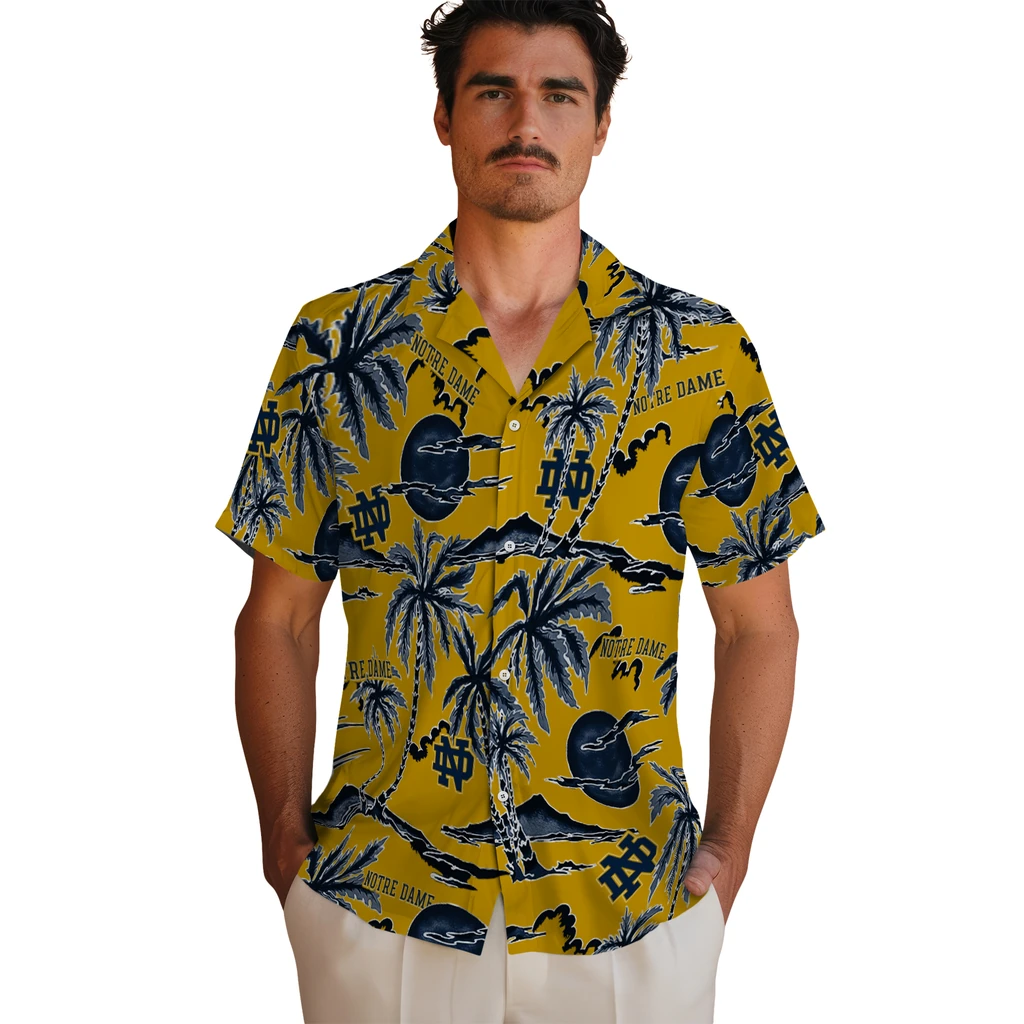 Notre Dame Fighting Irish Hawaiian Shirt - Palm Sunset notre dame fighting irish palm sunset hawaiian shirts fashion forward