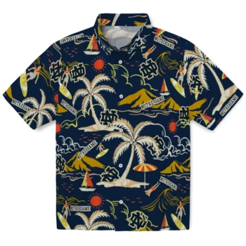 notre dame fighting irish palm tree island navy hawaiian shirts best selling