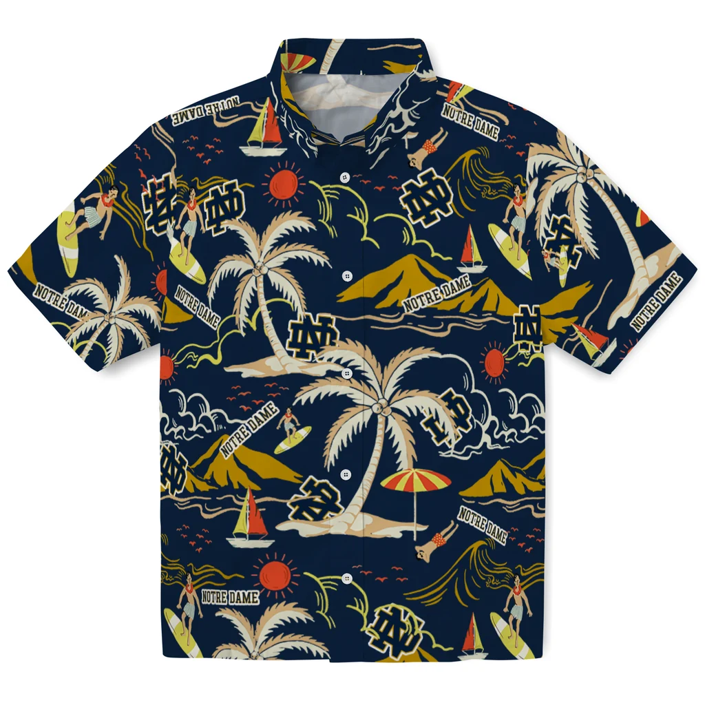 Notre Dame Fighting Irish Hawaiian Shirt - Palm Tree Island notre dame fighting irish palm tree island navy hawaiian shirts best selling