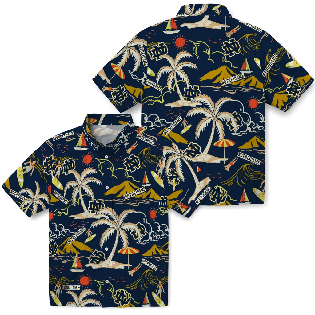 Notre Dame Fighting Irish Hawaiian Shirt - Palm Tree Island notre dame fighting irish palm tree island navy hawaiian shirts high quality