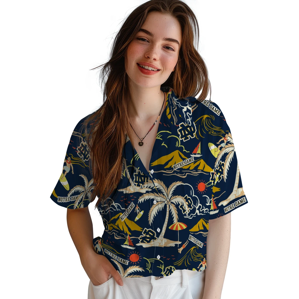 Notre Dame Fighting Irish Hawaiian Shirt - Palm Tree Island notre dame fighting irish palm tree island navy hawaiian shirts latest model