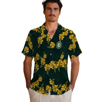 oakland athletics hibiscus petals green hawaiian shirts fashion forward