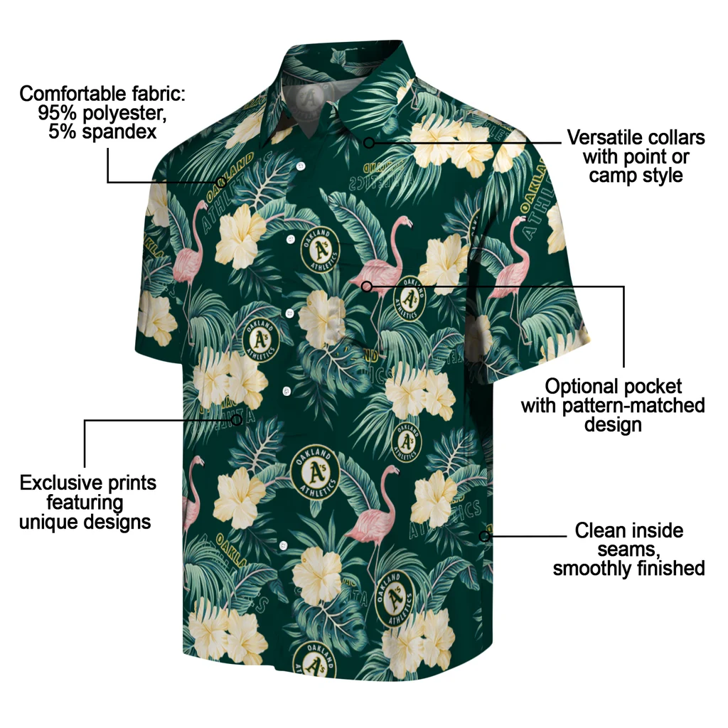Oakland Athletics Hawaiian Shirt - Flamingo and Hibiscus oakland athletics flamingo palms green hawaiian shirts new arrival