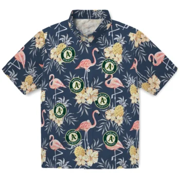 oakland athletics flamingo hibiscus navy hawaiian shirts best selling