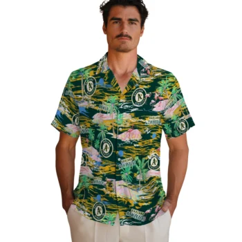 oakland athletics flamingo retreat green hawaiian shirts fashion forward