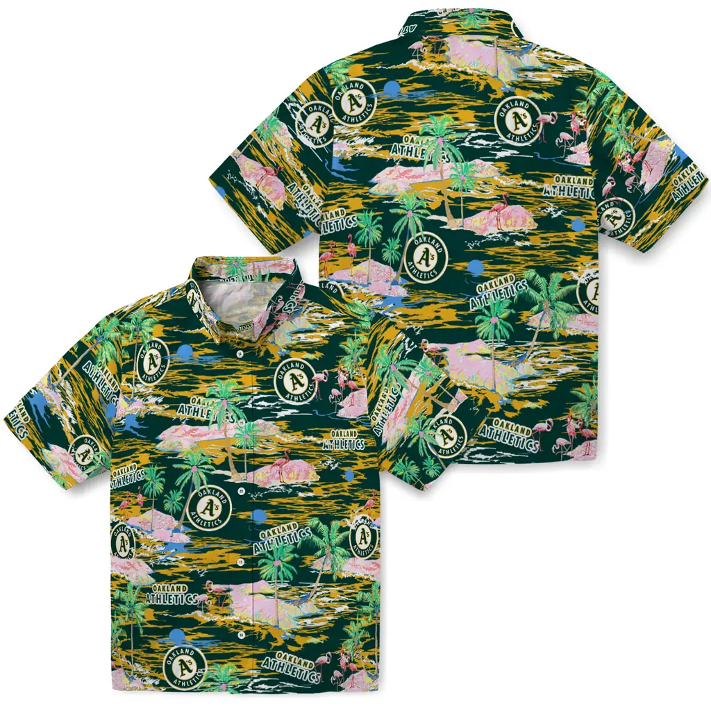 Oakland Athletics Hawaiian Shirt - Hawaii Island oakland athletics flamingo retreat green hawaiian shirts high quality