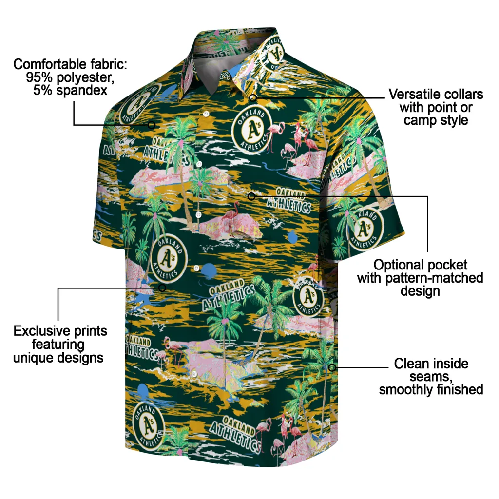 Oakland Athletics Hawaiian Shirt - Hawaii Island oakland athletics flamingo retreat green hawaiian shirts new arrival