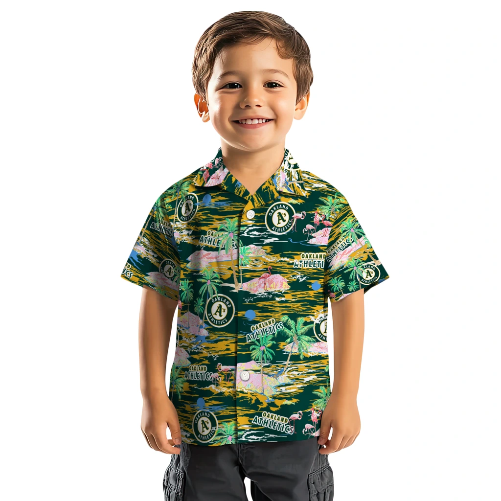 Oakland Athletics Hawaiian Shirt - Hawaii Island oakland athletics flamingo retreat green hawaiian shirts top rated