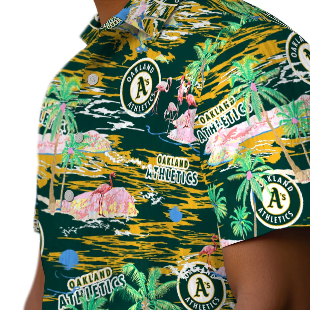 Oakland Athletics Hawaiian Shirt - Hawaii Island oakland athletics flamingo retreat green hawaiian shirts trendy