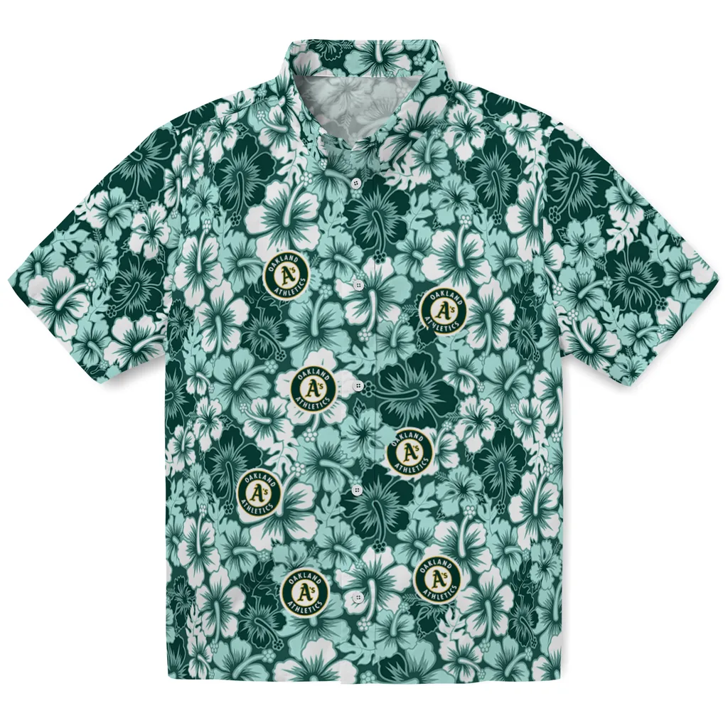Oakland Athletics Hawaiian Shirt - Hibiscus Blooms oakland athletics hibiscus blooms green hawaiian shirts best selling
