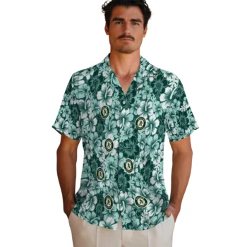oakland athletics hibiscus blooms green hawaiian shirts fashion forward