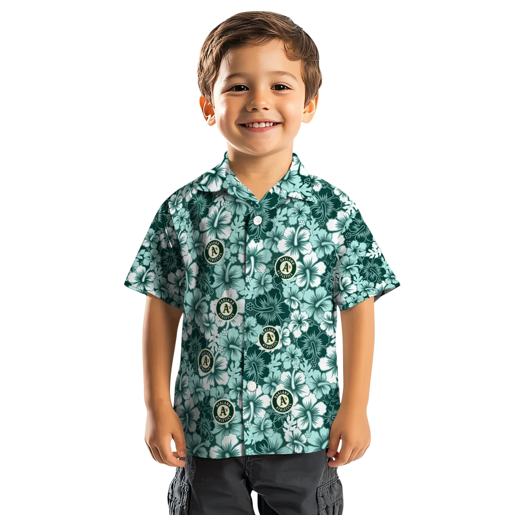 Oakland Athletics Hawaiian Shirt - Hibiscus Blooms oakland athletics hibiscus blooms green hawaiian shirts top rated