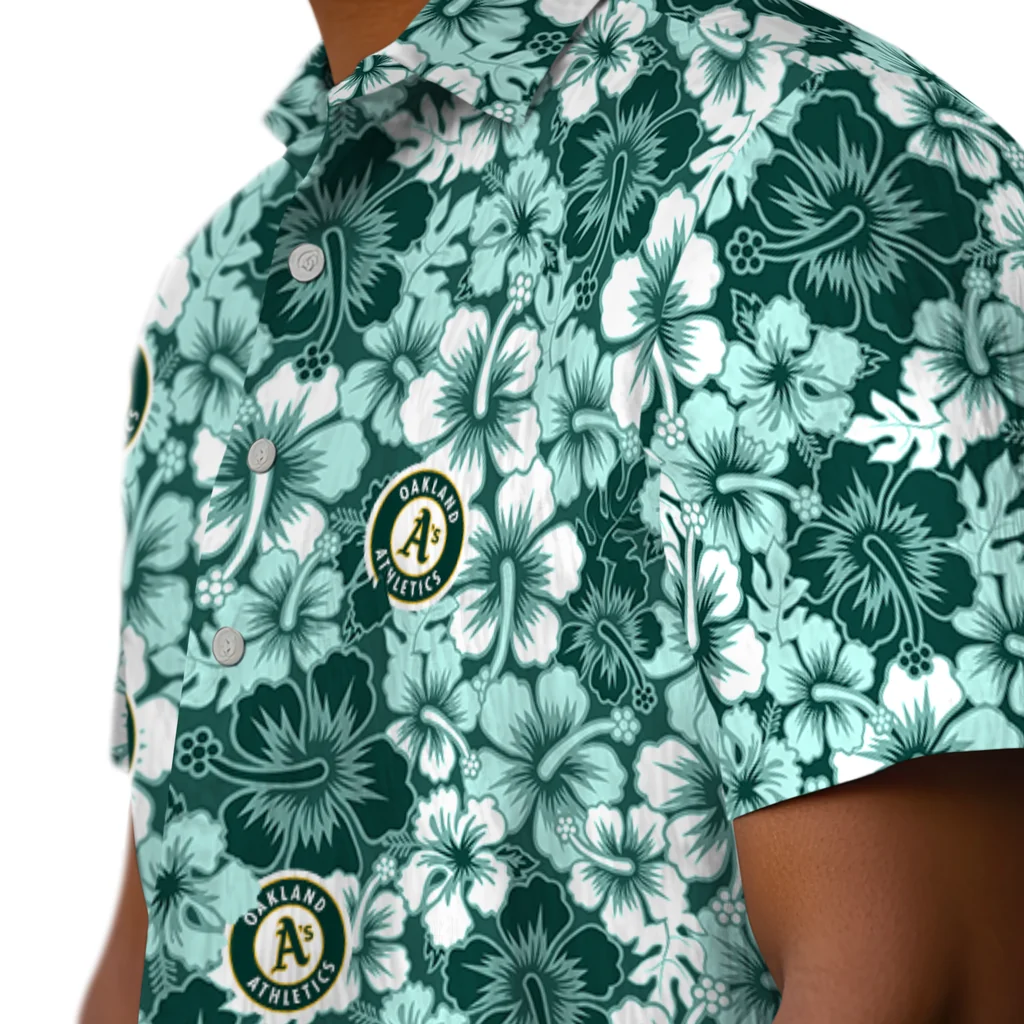 Oakland Athletics Hawaiian Shirt - Hibiscus Blooms oakland athletics hibiscus blooms green hawaiian shirts trendy