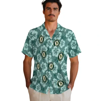 oakland athletics hibiscus cluster green hawaiian shirts fashion forward