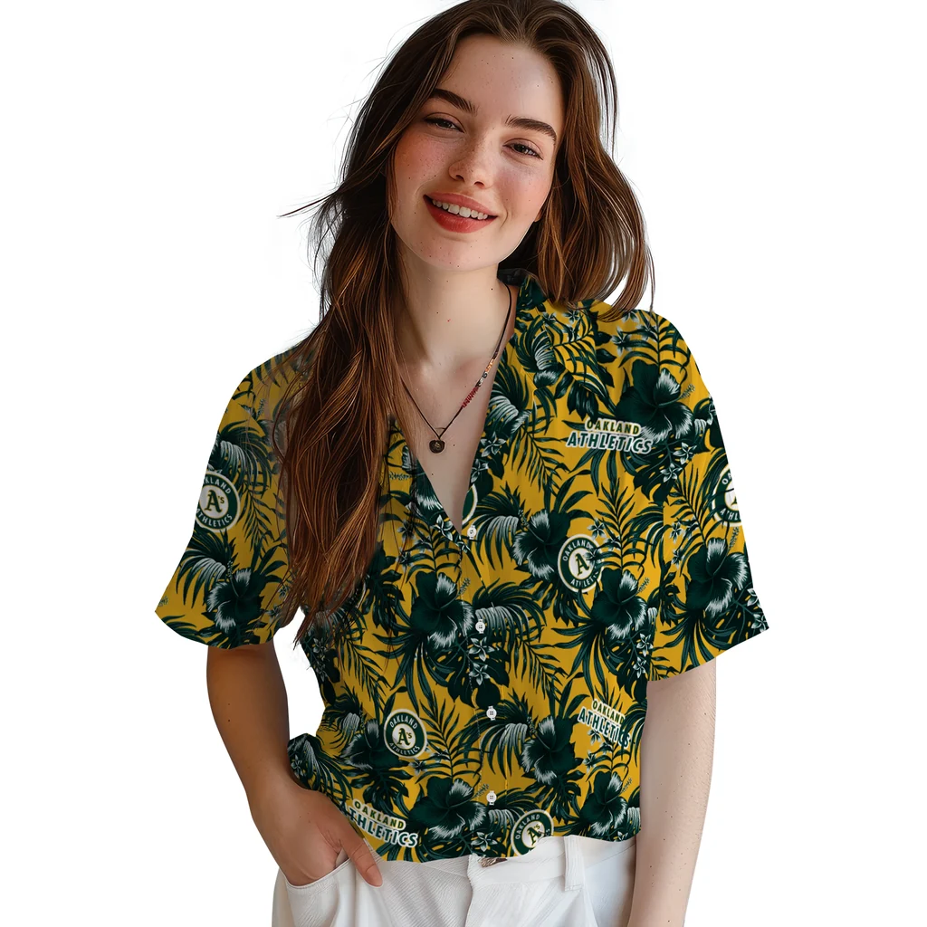 Oakland Athletics Hawaiian Shirt - Hibiscus Exotic oakland athletics hibiscus exotic green hawaiian shirts latest model