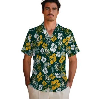 oakland athletics hibiscus bloom green hawaiian shirts fashion forward