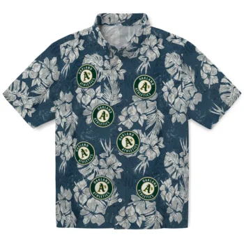 oakland athletics hibiscus flowers navy blue hawaiian shirts best selling