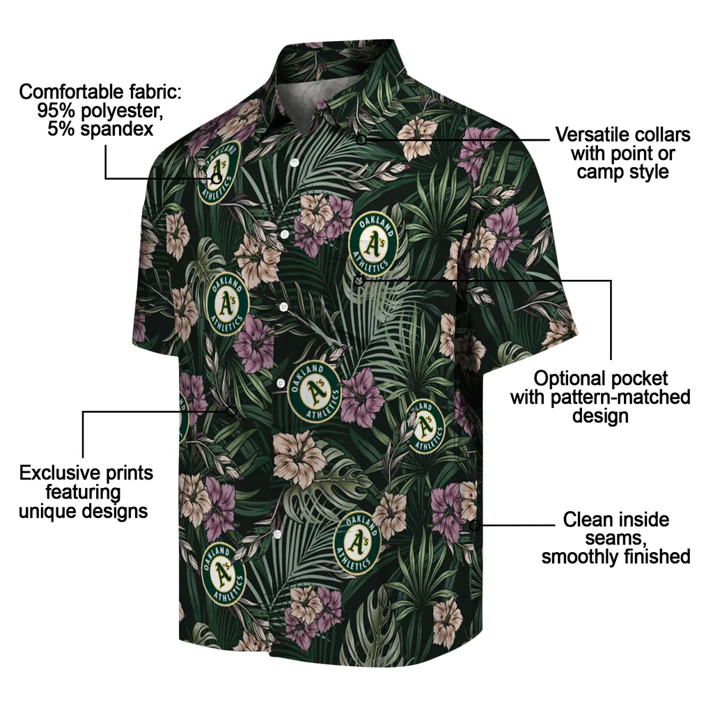 Oakland Athletics Hawaiian Shirt - Hibiscus Leaves Pattern oakland athletics hibiscus leaves pattern green hawaiian shirts new arrival